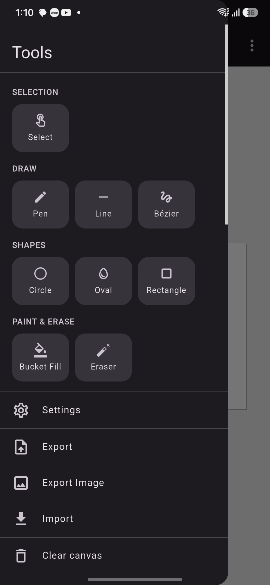 Vector Flow tools menu with drawing and shape tools
