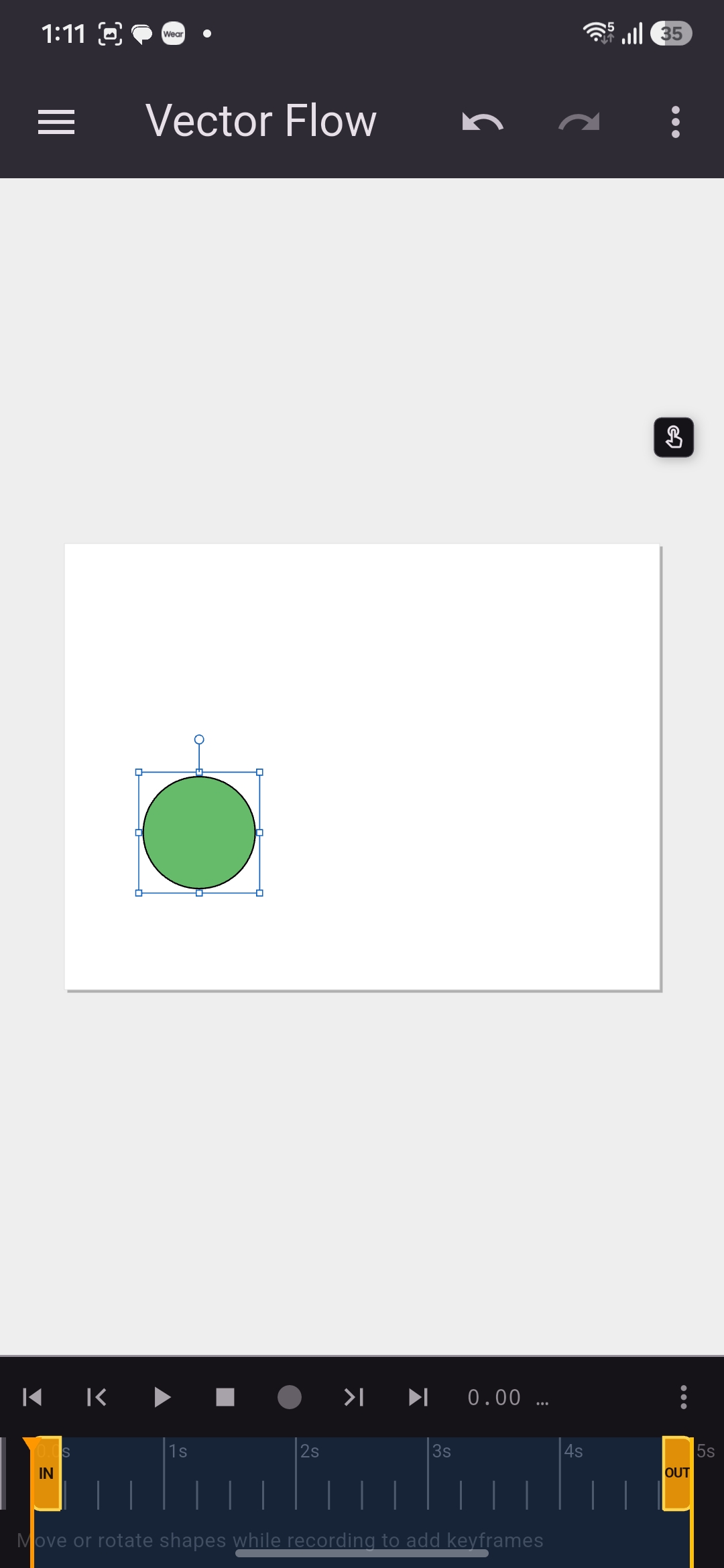 Vector Flow canvas with a shape selected and animation timeline