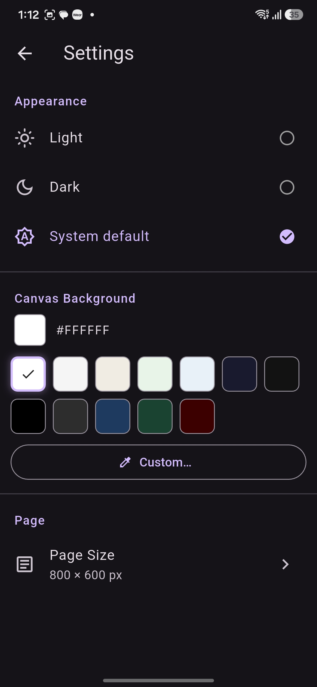 Vector Flow settings with appearance and canvas background options